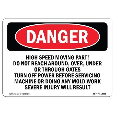 SIGNMISSION OSHA Danger Sign, High Speed Moving Part, 5in X 3.5in Decal, 10PK, 3.5" W, 5" L, Landscape, PK10 OS-DS-D-35-L-1665-10PK